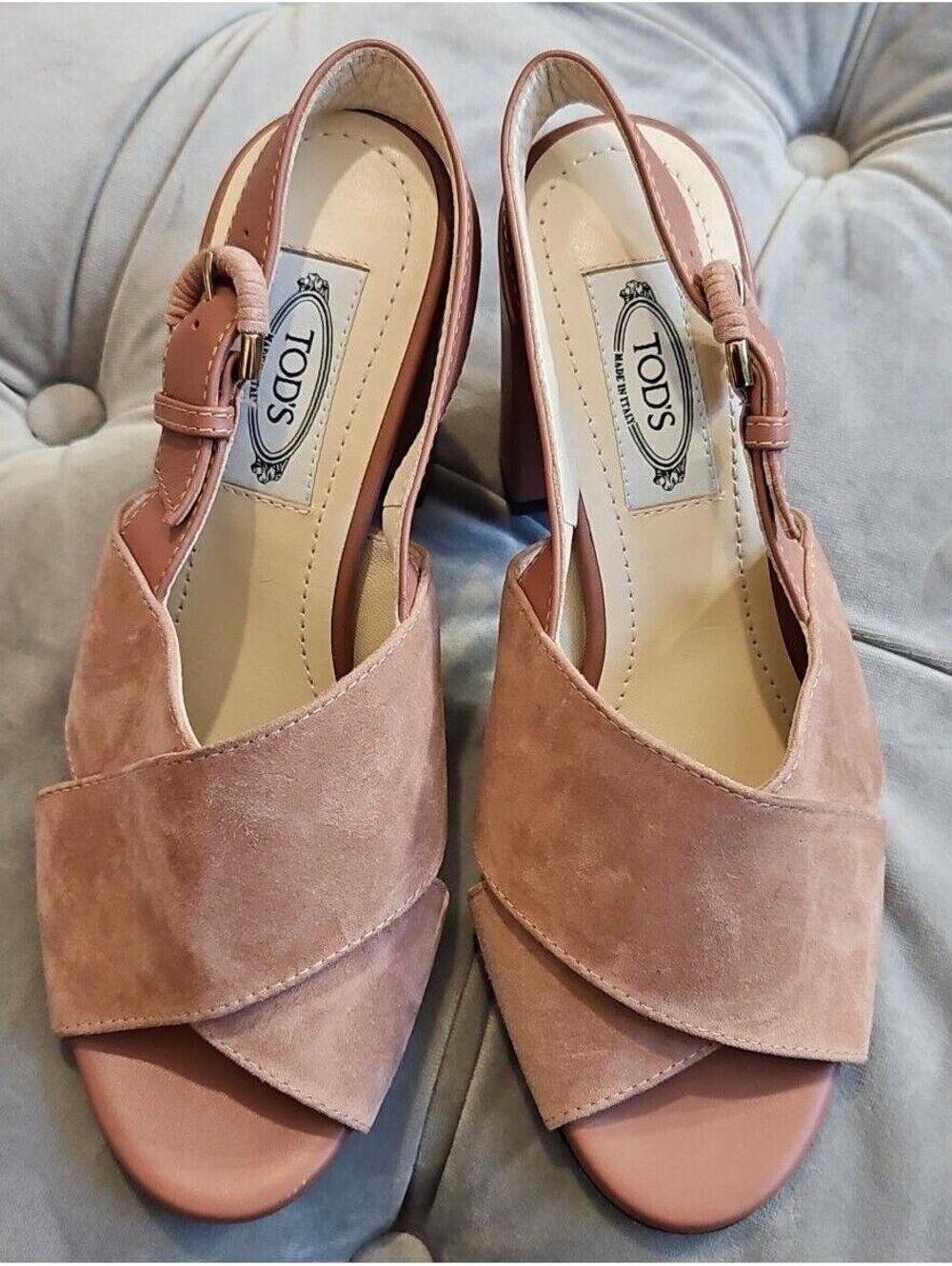 Tod's Pink Suede Crisscross Buckle Slingback Sandals Heel Womens Shoes 35 5 $425